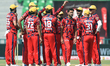 Hasan Ali of Karachi Kings celebrates taking the wicket of Shamyl Hussain during the Pakis...