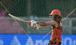Sunrisers Hyderabad's Captain Ishan Kishan participates in a practice session ahead of an...