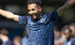 Odin Bailey #27 of Stockport County F.C. celebrates at full time during the Sky Bet League...