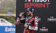 Francesco Bagnaia of Ducati Lenovo Team celebrates second place during the Estrella Galici...