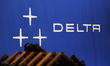 The Delta logo is displayed during the Hunt Expo at Expo Krakow in Krakow, Poland, on Apri...