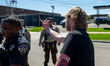 Protesters gather outside a U.S. Immigration and Customs Enforcement facility in Broadview...