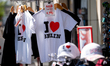 "I love Berlin" t-shirts are seen in a souvenir store in Berlin, Germany, on April 21, 202...