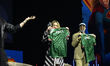 Actress Milly Alcock and Director Craig Gillespie display Mexican national soccer team jer...
