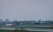 An American military tanker aircraft takes off from the runway at Vasil Levski Sofia Airpo...