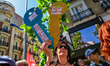 Demonstrators gather outside the People's Party (PP) headquarters on Calle Genova in Madri...