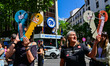 Demonstrators gather outside the People's Party (PP) headquarters on Calle Genova in Madri...