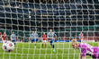 Jordan Larsson of F.C. Copenhagen takes a penalty kick and scores during the Danish 3F Sup...