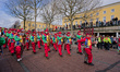 The Die Doengesmuehler band performs during the Rosenmontagszug parade in Fulda, Germany,...