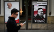 A sign counting the days journalist Andrzej Poczobut is in Belarusian captivity is seen in...