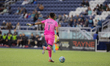 Goalie #1 Fernando Delgado of Monterey Bay FC controls the ball during the USL League One...