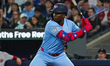 Jesus Sanchez #12 of the Toronto Blue Jays bats against the Boston Red Sox at Rogers Centr...