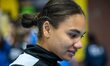 Omoregie Elizabeth of CSM Bucharest reacts during the Romania Liga 1 Handball game between...