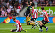 Pablo Felipe of West Ham United is challenged by Sepp Van Den Berg of Brentford during the...