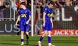 Clint Leemans of NAC Breda reacts after the team's loss during the Dutch Vriendenloterij E...