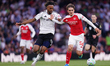 Max Dowman of Arsenal and Jonah Kusi-Asare of Fulham compete for the ball during the Premi...