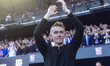 Ipswich Town Manager, Kieran McKenna, celebrates promotion to the Premier League after the...
