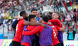 Hamrun Spartans players celebrate a goal by Matthew Guillaumier, which is later disallowed...