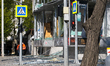 Shop windows are shattered by the shock wave of a Russian military operation in Dnipro, Uk...