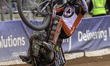 Dan Bewley of Belle Vue Aces performs a wheelie during the Rowe Motor Oil Premiership matc...