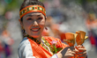 HIROSHIMA, JAPAN - MAY 5: 
A dancer from the Marugame Donna Ren troupe smiles while perfo...