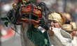 HIROSHIMA, JAPAN - MAY 5: 
A performer from the Hazuki troupe brandishes a traditional sh...