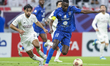 Tarek Salman of Al Sadd SC and Almoez Ali of Al Duhail SC compete during the Amir Cup Semi...