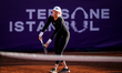 Francesca Jones of Great Britain competes in the round of 32 match against Ekaterine Gorgo...