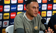 Goalkeeper Keylor Navas speaks during a press conference in Mexico City, Mexico, on May 7,...