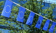 The European Union flag is displayed during the European twinning and Europe Day ceremony...