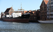 Ships are seen on the Motlawa River in Gdansk, Poland, on April 20, 2026. 