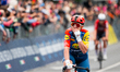A professional cyclist from Lidl-Trek finishes the first stage of the 109th Giro d'Italia...
