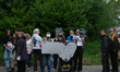 A counter-demonstration organized by anti-fascist groups takes place in Ter Apel, Netherla...