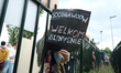 A counter-demonstration organized by anti-fascist groups takes place in Ter Apel, Netherla...