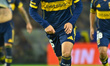 Miguel Merentiel, a player for Boca Juniors, controls the ball during a Copa de la Liga Pl...