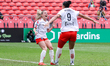 Elyse Bennett celebrates her goal with Noemi Paquin during a Northern Super League game be...