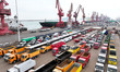 The cargo ship is loaded with engineering vehicles for export to Africa at the Dongfang Po...