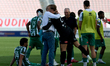 Guilherme Cioletti Ferreira Da Silva, goalkeeper of Floriana, embraces a team club member...