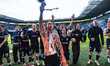 Felix Beijmo of AGF celebrates after the Danish 3F Superliga match between Brondby IF and...