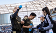 David Martinez #30 and Son Heung-Min #7 of Los Angeles FC hydrate during matchday 12 of Ma...