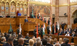 Peter Magyar, Prime Minister of Hungary, delivers a speech introducing his government duri...