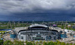 Rain clouds hover over The Etihad Stadium during the Premier League match between Manchest...