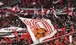 Fans of River Plate attend the match between River Plate and Gimnasia y Esgrima La Plata a...