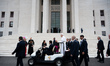Pope Leo XIV arrives for his visit at La Sapienza University in Rome, Italy, on May 14, 20...