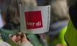 Workers gather in Dortmund, Germany, on May 15, 2026, as part of a nationwide strike calle...