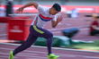 SHAOXING, CHINA - MAY 15: 
Chinese sprinting star Xie Zhenye checks the track conditions...