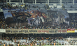 Supporters of EBFC display a tifo during the Indian Super League 2025-26 match at the Salt...