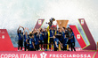 Manuel Akanji of FC Internazionale  lifts the trophy at the end of the Coppa Italia Frecci...