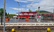 A Westfrankenbahn regional train stands at Miltenberg station in Miltenberg, Bavaria, Germ...