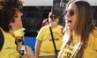 Early childhood educators gather outside the Regional Ministry of Education in Madrid, Spa...
